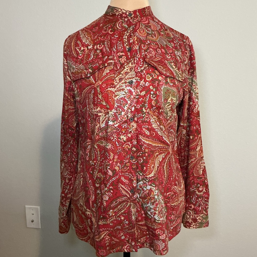 Red Paisley Long Sleeve Blouse